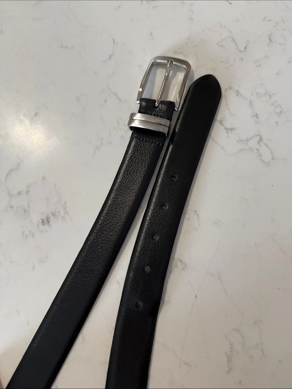 Jos. A. Bank Black Leather Belt with Silver Buckle